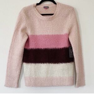 Vince Camuto Pink and Brown Striped Fuzzy Sweater